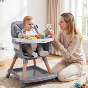 9-in-1 Convertible High Chair for Babies and Toddlers with Seat Cushion-Gray view 2