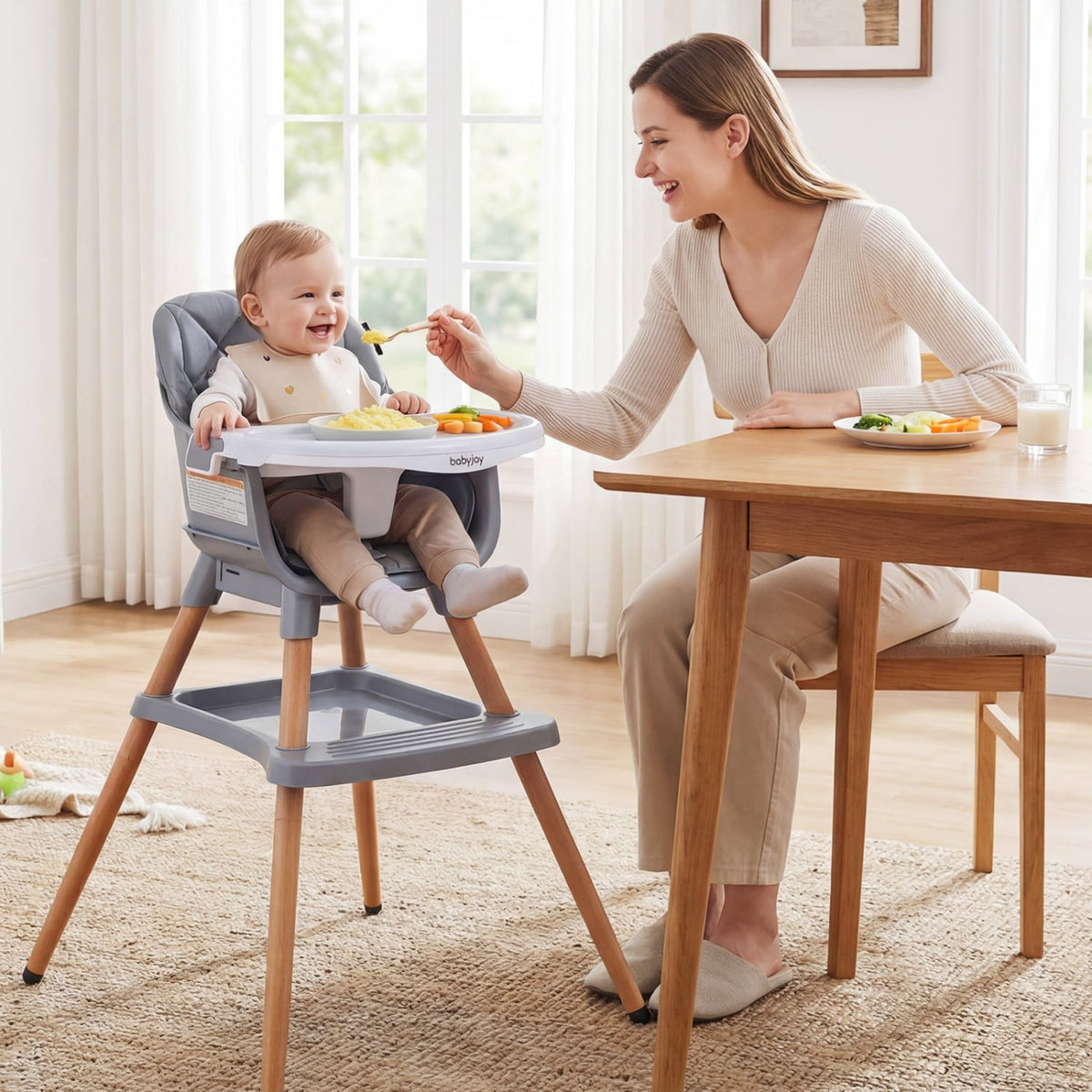 9-in-1 Convertible High Chair for Babies and Toddlers with Seat Cushion-Gray view 3