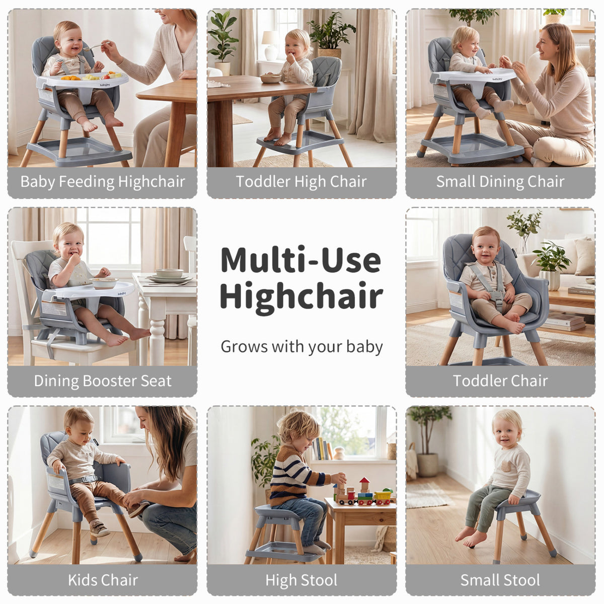 9-in-1 Convertible High Chair for Babies and Toddlers with Seat Cushion-Gray view 6