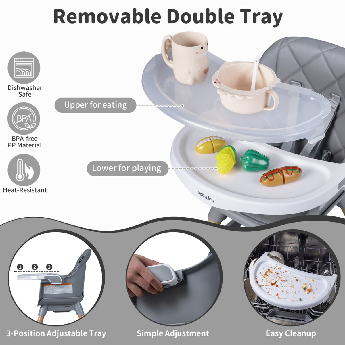 9-in-1 Convertible High Chair for Babies and Toddlers with Seat Cushion-Gray view 7