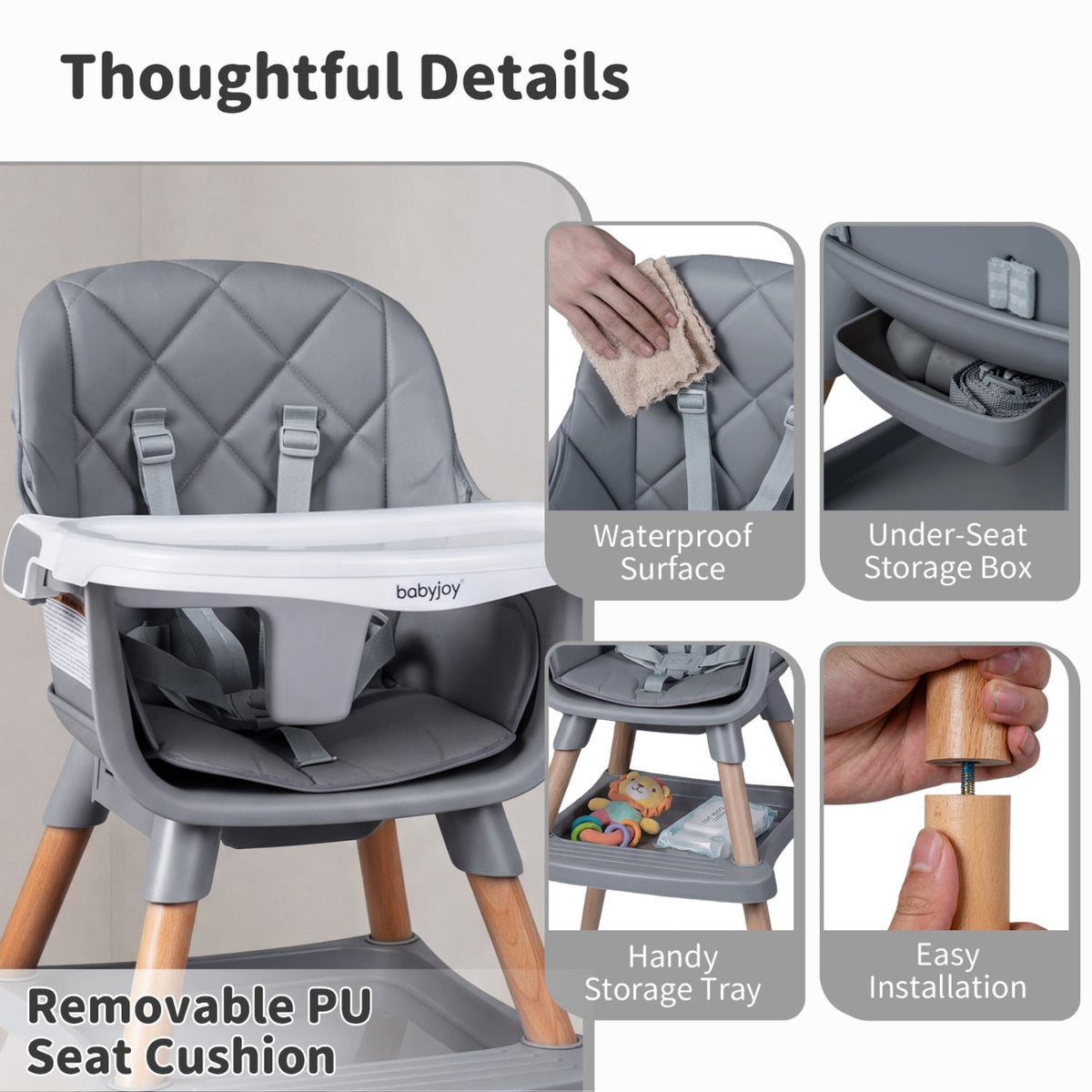 9-in-1 Convertible High Chair for Babies and Toddlers with Seat Cushion-Gray view 8