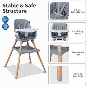 9-in-1 Convertible High Chair for Babies and Toddlers with Seat Cushion-Gray view 9