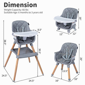 9-in-1 Convertible High Chair for Babies and Toddlers with Seat Cushion-Gray view 5
