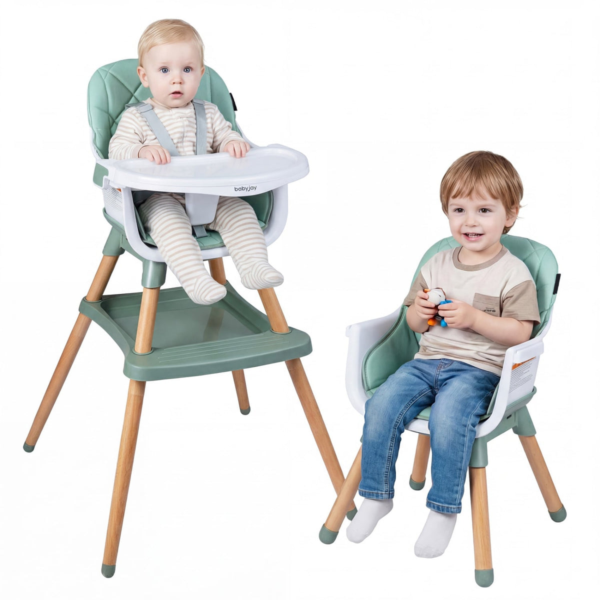 9-in-1 Convertible High Chair for Babies and Toddlers with Seat Cushion-Green view 4