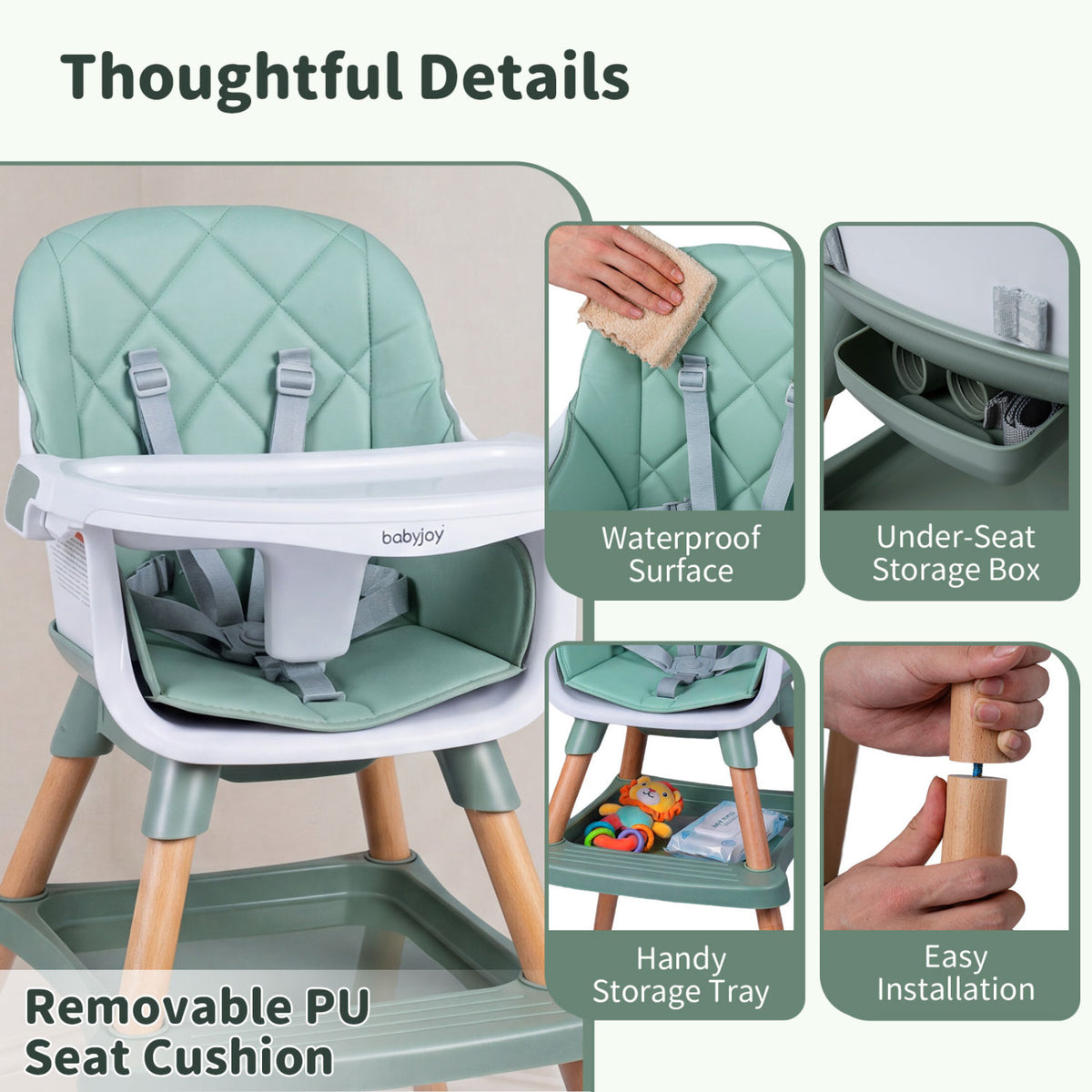 9-in-1 Convertible High Chair for Babies and Toddlers with Seat Cushion-Green view 8