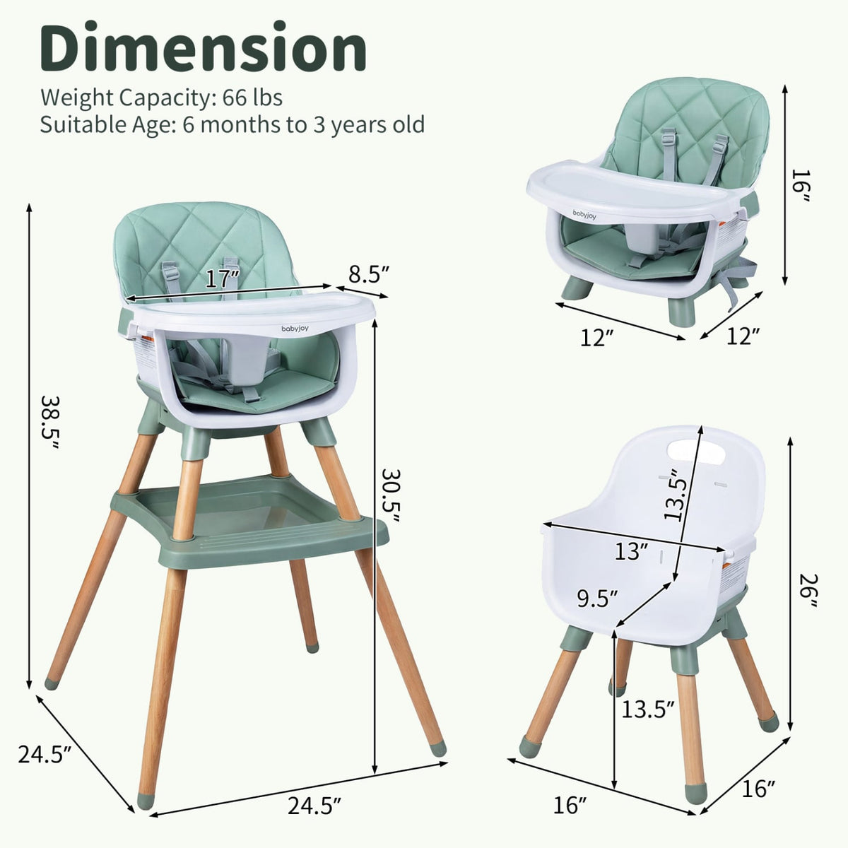 9-in-1 Convertible High Chair for Babies and Toddlers with Seat Cushion-Green view 5