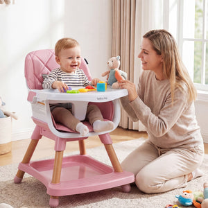 9-in-1 Convertible High Chair for Babies and Toddlers with Seat Cushion-Pink view 2