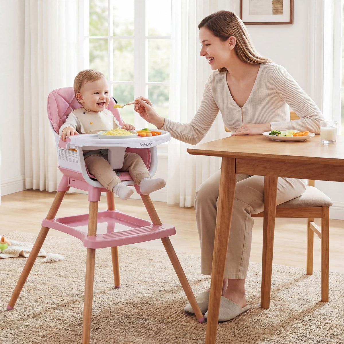 9-in-1 Convertible High Chair for Babies and Toddlers with Seat Cushion-Pink view 3