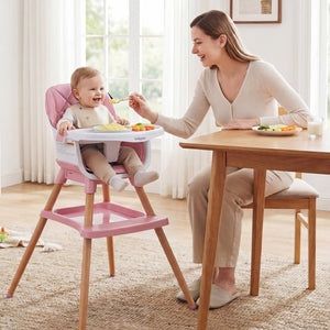 9-in-1 Convertible High Chair for Babies and Toddlers with Seat Cushion-Pink view 3