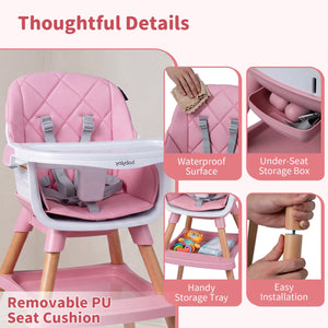 9-in-1 Convertible High Chair for Babies and Toddlers with Seat Cushion-Pink view 8