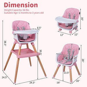 9-in-1 Convertible High Chair for Babies and Toddlers with Seat Cushion-Pink view 5