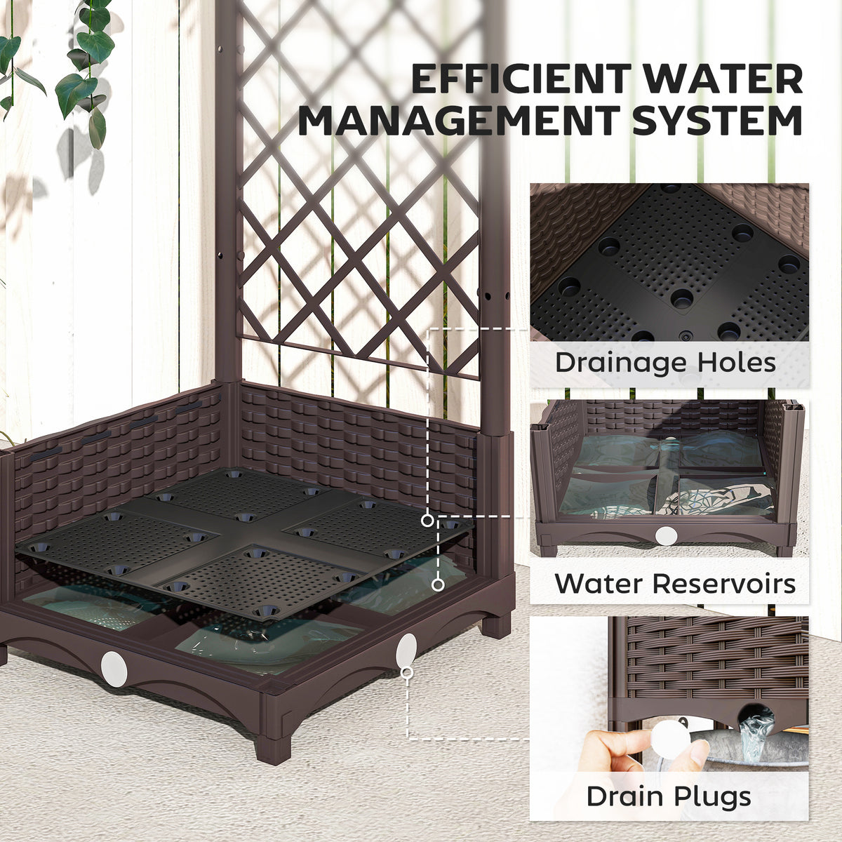 Raised Garden Bed with Trellis, Plastic Raised Flower Bed with Drainage Holes and Drain Plugs – view 5