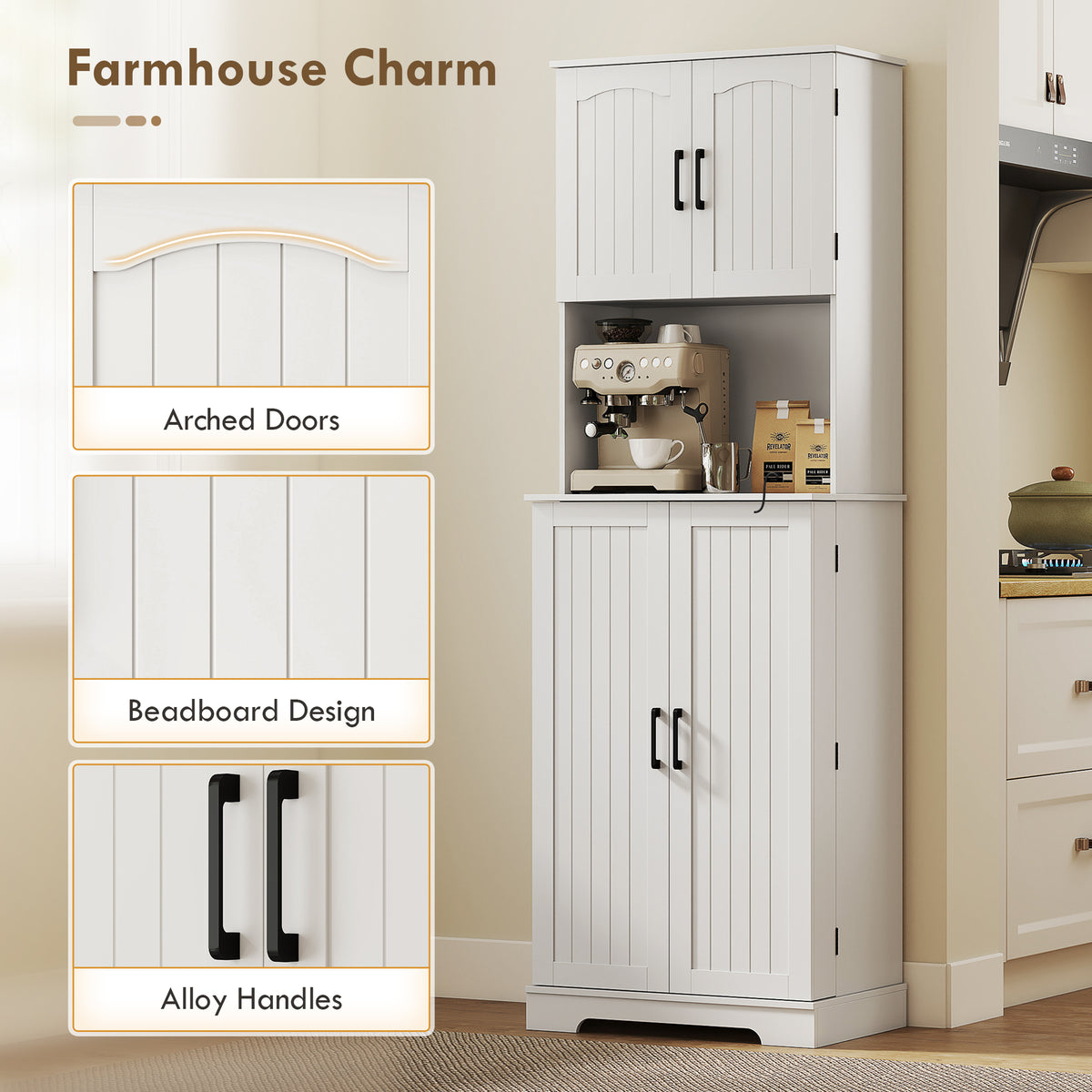 71.5" Tall Pantry Cabinet, Farmhouse Kitchen Storage Cabinet with Adjustable Shelves, 8 Door Spice Racks – view 12