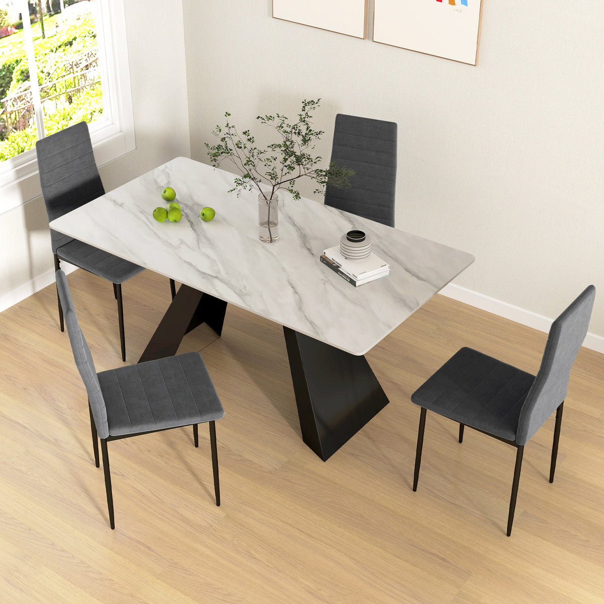Modern Dining Chairs, Set of 4, High Back Upholstery and Metal Legs for the Living Room, Kitchen, Home Office, Grey