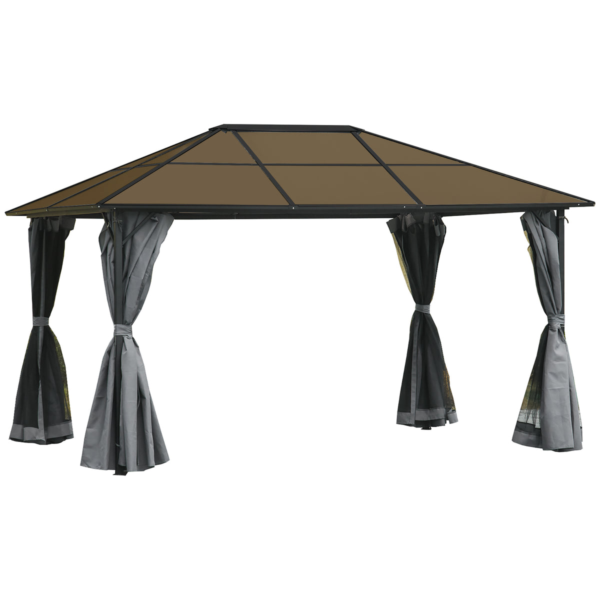 9.8' x 9.8' Garden Aluminium Gazebo Hardtop Roof Canopy Marquee Party Tent Patio Outdoor Shelter with Mesh Curtains & Side Walls, Grey