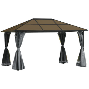 9.8' x 9.8' Garden Aluminium Gazebo Hardtop Roof Canopy Marquee Party Tent Patio Outdoor Shelter with Mesh Curtains & Side Walls, Grey