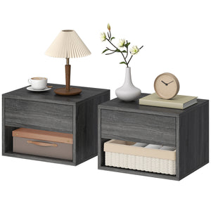 Floating Nightstand Set of 2, Wall Mounted Bedside Table with Drawer for Bedroom Black – view 15