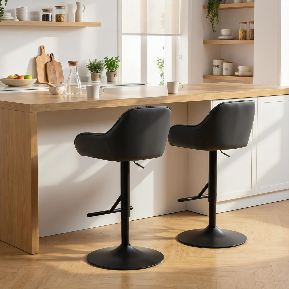Bar Stools Set of 2, Swivel Counter Height Barstools with Back, Footrest, Armrests, Adjustable Height, Black – view 6