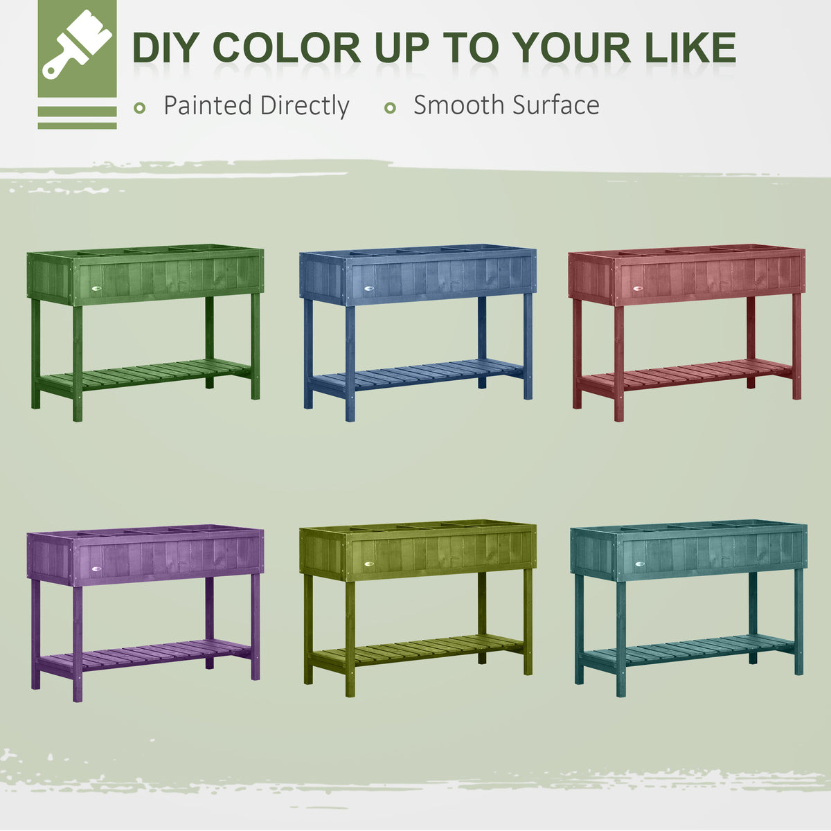 43.25" x 18" x 30" Raised Garden Bed, Wooden Plant Stand with 8 Grid Box, Storage Shelf for Outdoor, Natural Wood Colour