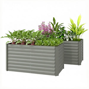 Set of 2 Galvanized Metal Planters for Outdoor Plants, 4' x 2' x 2' Raised Garden Bed, Dark Grey – view 15