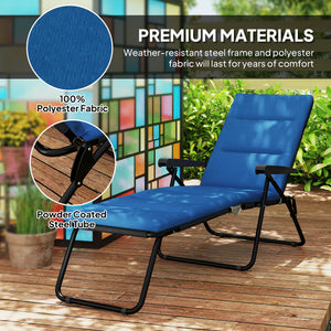 Foldable Lounge Chair, Reclining Patio Sun Lounger with 6-Position Adjustable Back, Blue and White