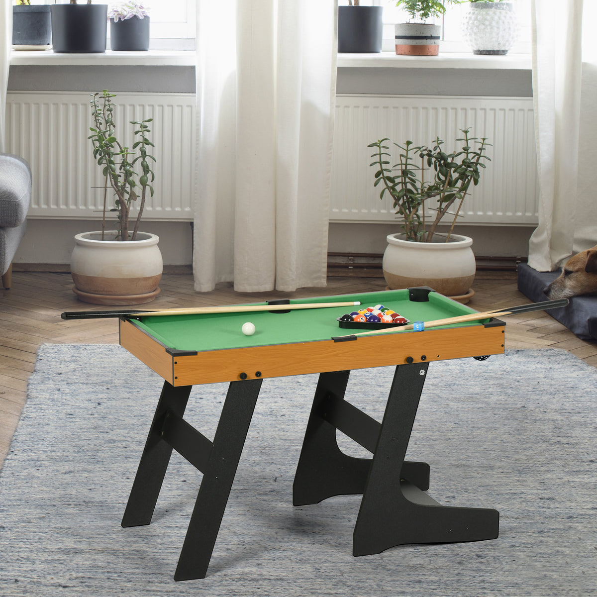 Soozier 38" Mini Pool Table Set Tabletop Billiards Game with Easy Folding for Storage, with Balls, Cues, Chalk, Brush