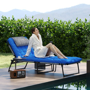 Folding Lounge Chair with 4-level Reclining Back & Cushion, Blue