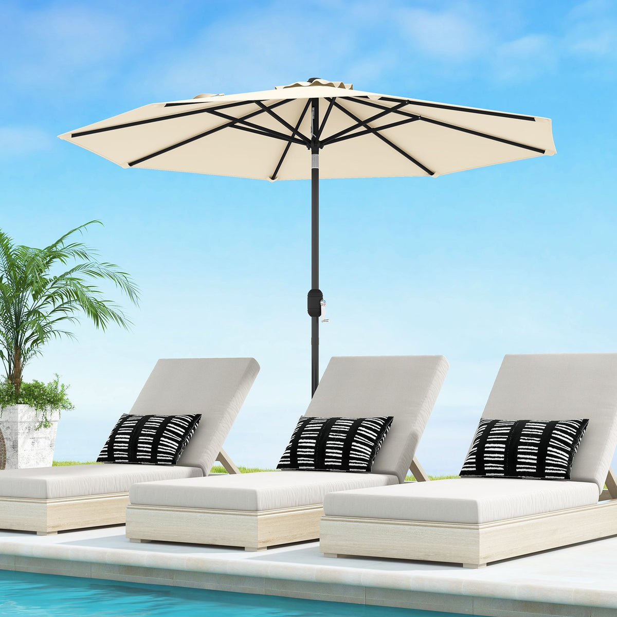 9 ft Outdoor Market Patio Table Umbrella Push Button Tilt Crank Lift-Beige view 2
