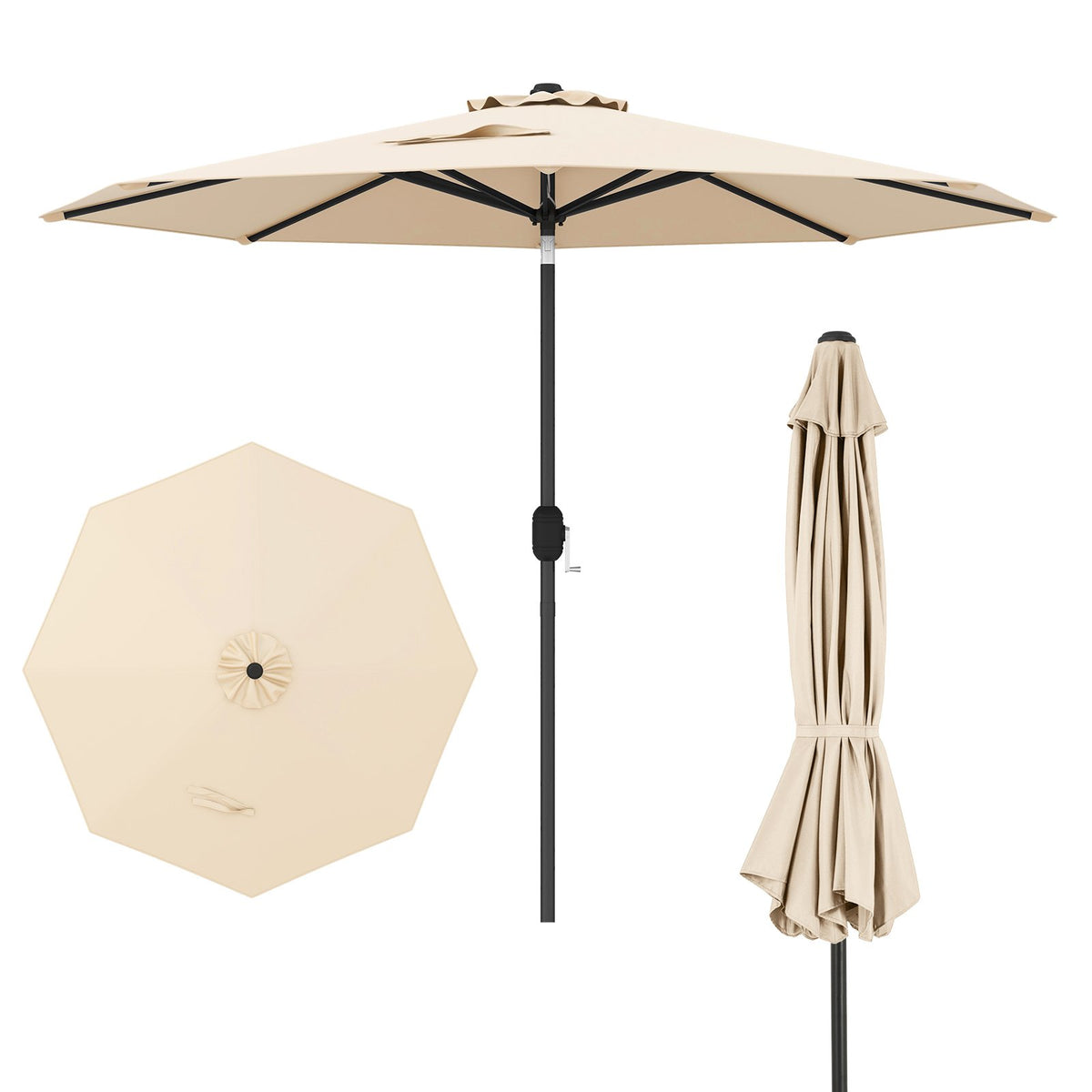 9 ft Outdoor Market Patio Table Umbrella Push Button Tilt Crank Lift-Beige view 4