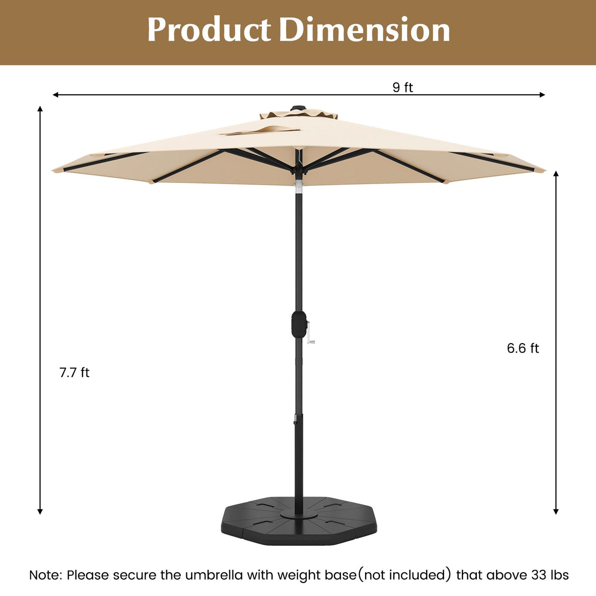 9 ft Outdoor Market Patio Table Umbrella Push Button Tilt Crank Lift-Beige view 5