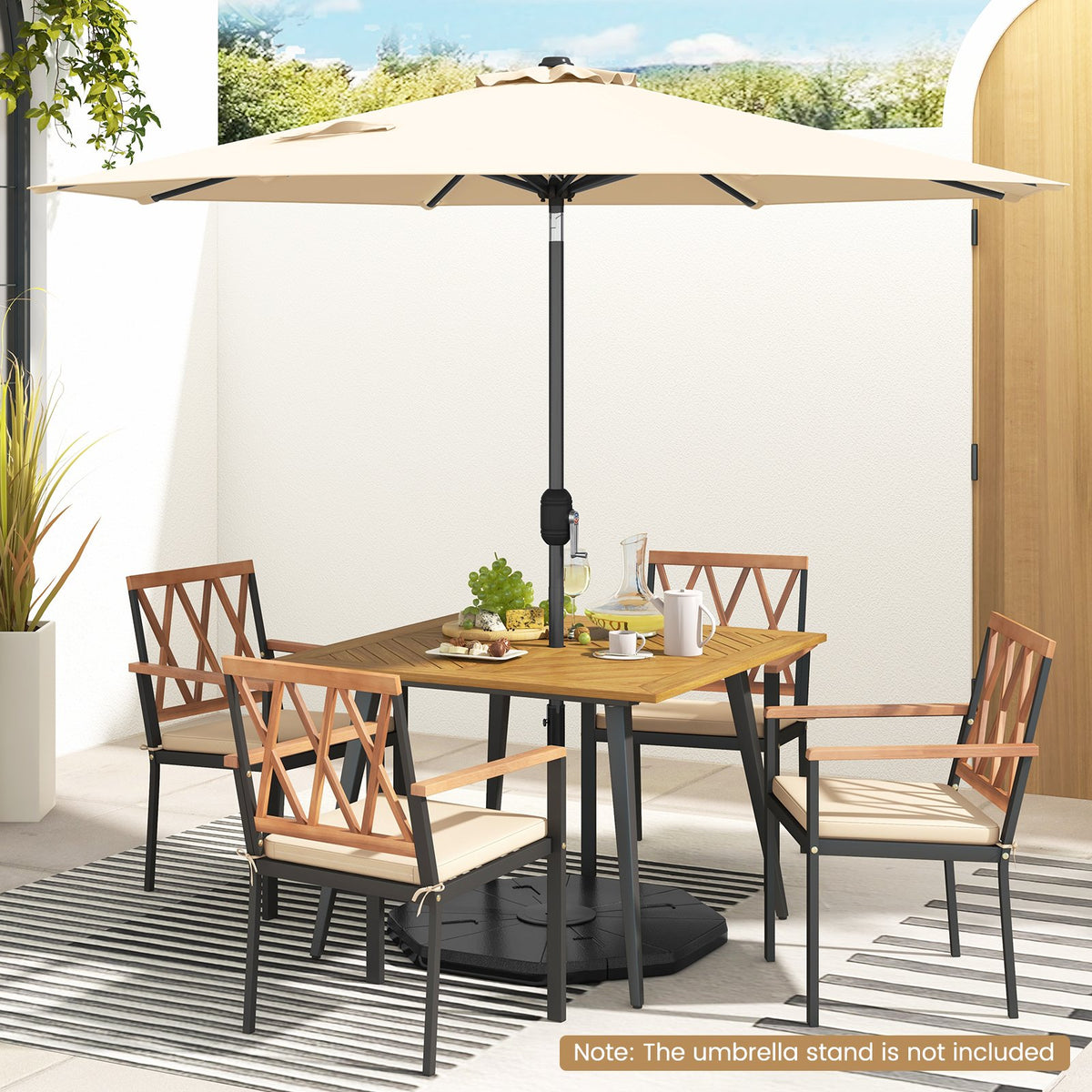 9 ft Outdoor Market Patio Table Umbrella Push Button Tilt Crank Lift-Beige view 6