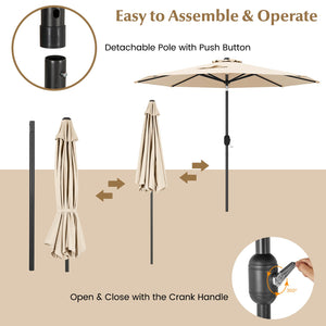 9 ft Outdoor Market Patio Table Umbrella Push Button Tilt Crank Lift-Beige view 8