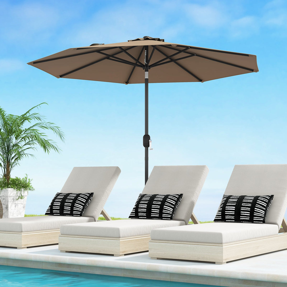 9 ft Outdoor Market Patio Table Umbrella Push Button Tilt Crank Lift-Tan view 2