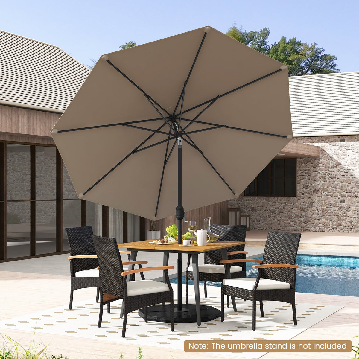 9 ft Outdoor Market Patio Table Umbrella Push Button Tilt Crank Lift-Tan view 3