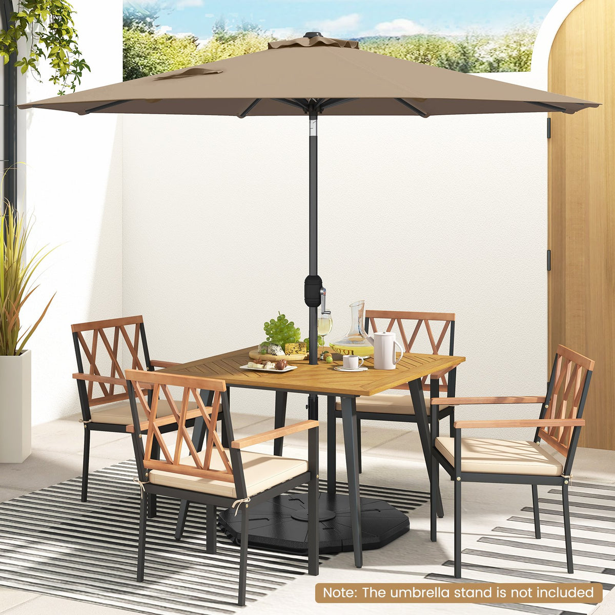 9 ft Outdoor Market Patio Table Umbrella Push Button Tilt Crank Lift-Tan view 5