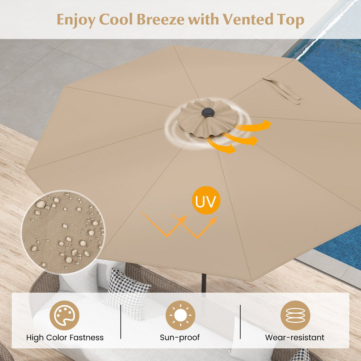 9 ft Outdoor Market Patio Table Umbrella Push Button Tilt Crank Lift-Tan view 6