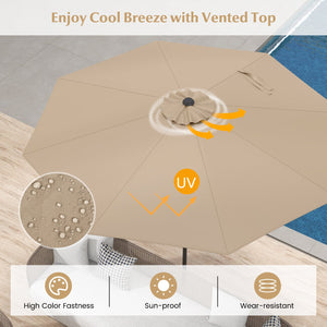 9 ft Outdoor Market Patio Table Umbrella Push Button Tilt Crank Lift-Tan view 6