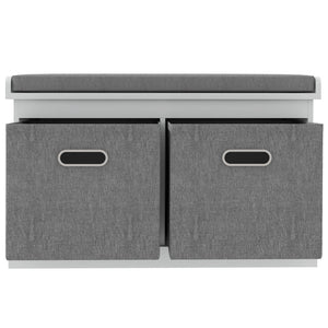Shoe Storage Bench with Seat, Entryway Bench Seat with Cushion, 2 Fabric Drawers for Hallway, White