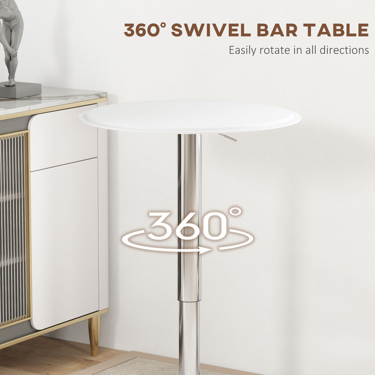 Modern Round Bar Table Adjustment Height Home Pub Bistro Desk Faux Leather Covered Wooden Top Chrome Base – view 11