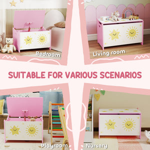 Qaba Toy Chest, Kids Storage Chest with Lid, Safety Hinges and Groove Handles for Boys, Girls