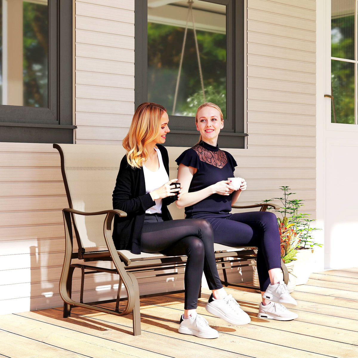 2-Person Outdoor Glider Chair, Patio Glider Rocking Chair with Mesh Seat and Backrest – view 7