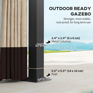11' x 13' Patio Gazebo, Double Roof Outdoor Gazebo Canopy with Netting & Curtains, Galvanized Metal Frame, Khaki