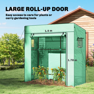 Walk-in Tomato Greenhouse Lean-to Green House with Reinforced PE Cover, Roll-up Door, Mesh Windows, Green – view 4