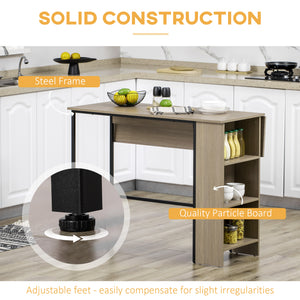 Counter Height Table with Drop Leaf, Extendable Bar Table with Adjustable Storage Shelf, Light Grey – view 5