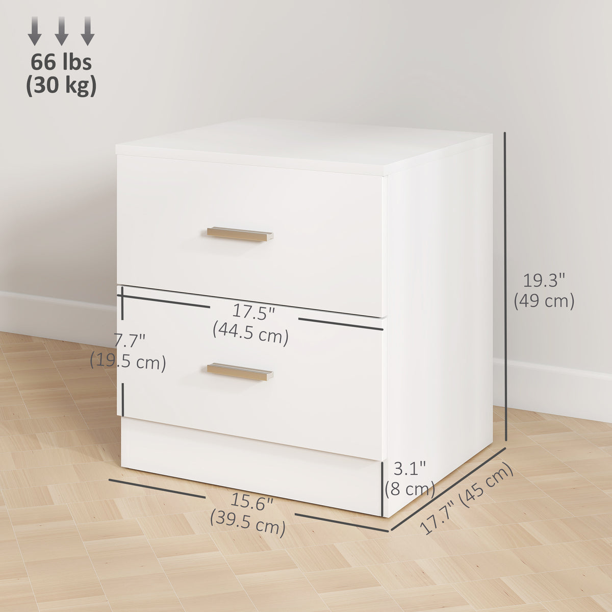 Bedside Table with 2 Drawers, Modern Nightstand for Bedroom, White – view 2