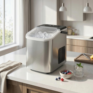 Portable Ice Maker Countertop, Self-Cleaning Ice Machine with 2 Bullet Ice Sizes, Ice Scoop, Silver