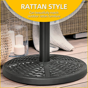 21 lbs Cement Round Market Umbrella Base Holder, 18" Heavy Duty Parasol Stand with Rattan Design for Patio, Black