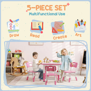 Qaba 5 Pieces Toddler Table and Chair Set, Height Adjustable Activity Table and Chair Set for Nursery Classroom