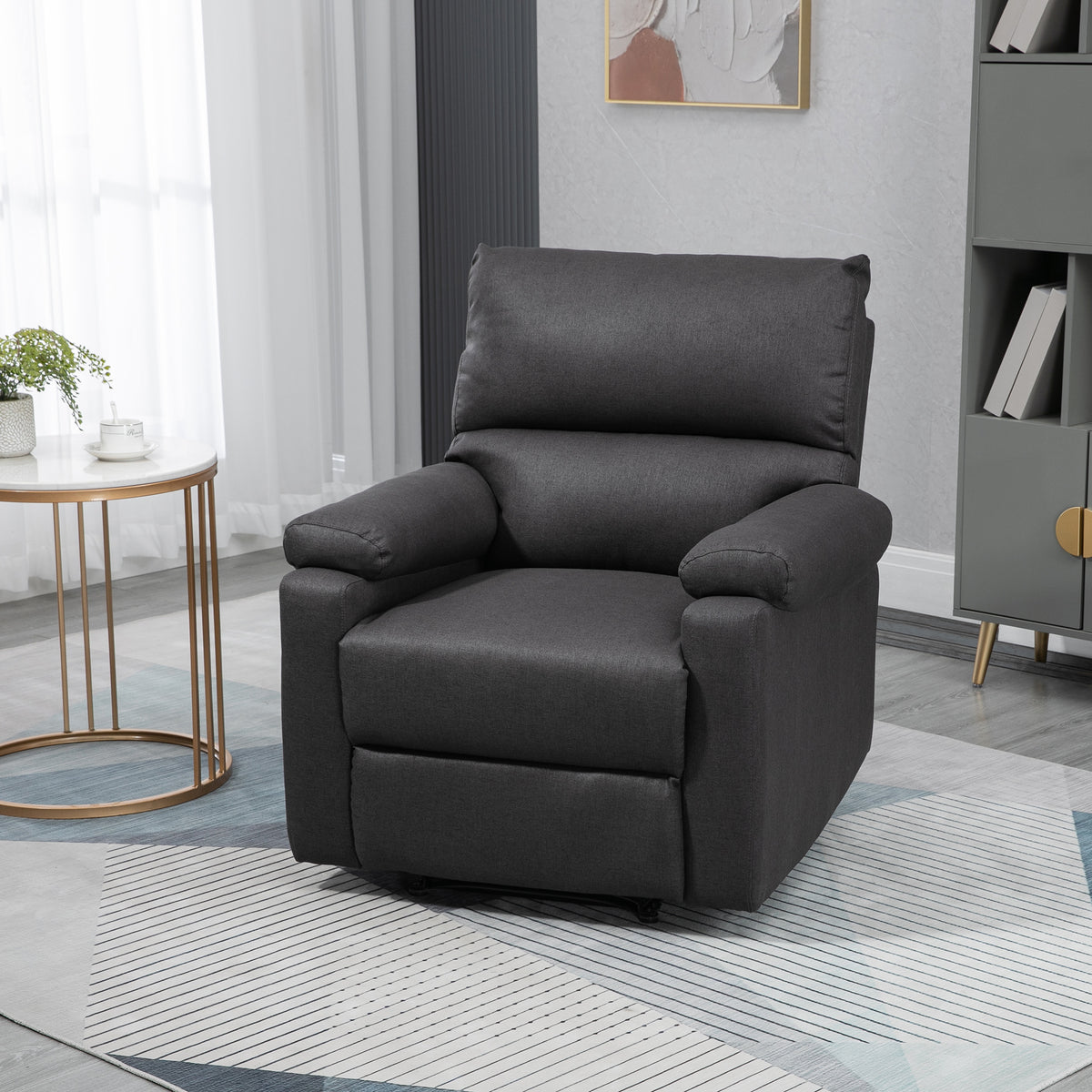 Recliner Chair, Manual Reclining Chair with Footrest, Padded Seat for Living Room, Bedroom, Study, Dark Grey – view 7