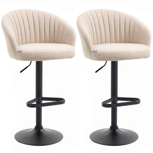 Bar Stools Set of 2, Swivel Counter Height Barstools with Back, Footrest, Adjustable Height, Beige